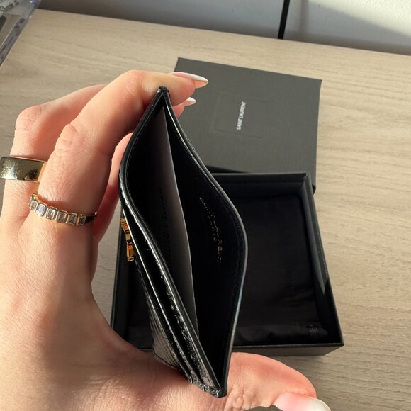 NWT Saint Laurent YSL Card Holder Croco-embossed Patent Leather Black - Picture 7 of 8